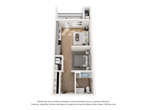 Floor plan for studio, 1 bath, 566 sqft